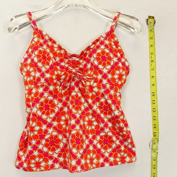 LANDS'‎ END Orange White Tankini 4P SMALL Swimwear Padded Geometric Ruched Strap - Picture 6 of 10
